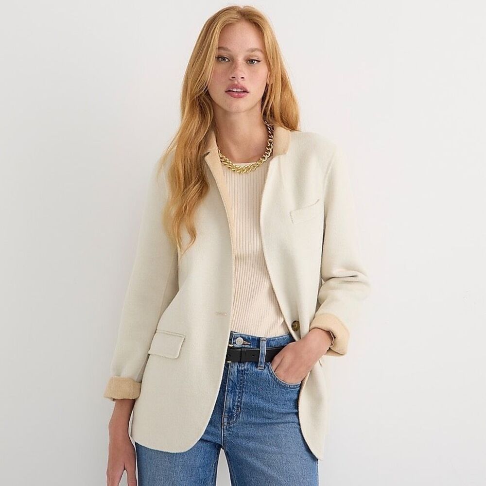 J Crew Blazer Jacket Leighton NEW Double Faced Wool Blend Cream 0